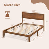 Giantex Wood Queen Bed Frame with Headboard, Mid Century Modern Platform Bed Queen Size with Solid Wood Legs & Wooden Slat Support, Easy Assembly, No Box Spring Needed, Walnut Giantex