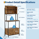 68" Kitchen Bakers Rack with Storage, Freestanding 6-Tier Industrial Coffee Bar Station with Power Outlet, Microwave Stand with Shelves & Cabinet for Pots, Pans, Spices & Kitchen Essentials Mochalight