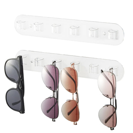 WPESI Wall Glasses Holder 2 pack,Sunglass Organizer,Acrylic Sunglasses Display,Sunglasses Rack for Hanging Your Multiple Eyeglasses, Sunglasses Holder Eyeglass Holder Stand (Clear, 6 Slots) WPESI