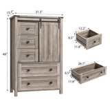 IDEALHOUSE Farmhouse 5 Drawer Dresser for Bedroom, 48" Tall Wood Dresser Chest of Drawer with Sliding Barn Door, Adjustable Shelf, Storage Organizer for Bedroom, Hallway, Living Room, Kitchen, Grey IDEALHOUSE