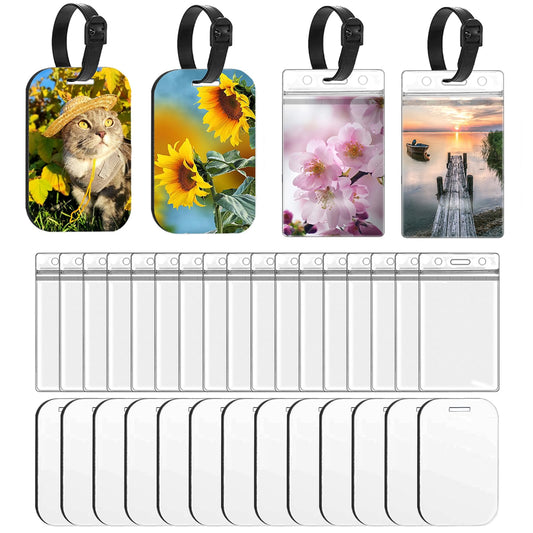 Youdaju 45 Pcs Sublimation Blank Luggage Tags, Sublimation Luggage Tag Blanks Rectangle Bulk with Belt Sublimation Bag Tags Bulk with Strap MDF Suitcase Label Tag with Slot for Travel Bag 2.4x3.8 inch