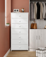 Crestlive Products Tall Dresser, 7-Drawer Wide Fabirc Storage Tower, Chests of Drawers - Vertical Organizer Unit for Bedroom, Hallway, Entryway, Nursery, Wood Top, Closets with Handles (White) Crestlive Products