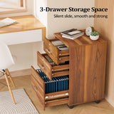 VINGLI 3-Drawer File Cabinet with Lock, Wood Rolling File Cabinet Under Desk File Cabinets for Home Office, Mobile Printer Stand & File Cabinet for Letter Sized Files, 26" H(Caster Included), Walnut VINGLI