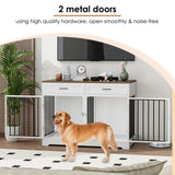 Dog Crate Furniture 47" Wooden Dog Kennels for Dogs Indoor with a Removable Divider for Large/Medium/Small Dogs, 2 Storage Drawers and Large Tabletop Dog Cages Double Doors Dog House, White TTVIEW