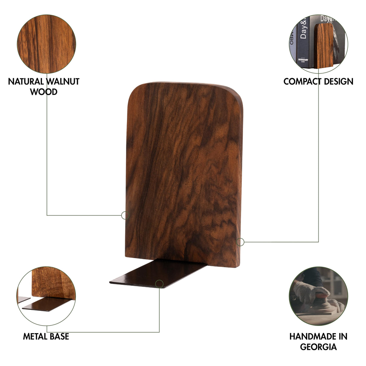 TILISMA Wooden Single Book End | Handmade Walnut Book Ends for Shelves | Wood Bookends for Heavy Books | Decorative Slim Bookend for Desk | Modern Book Stopper | Book Accessories for Readers (Single) TILISMA