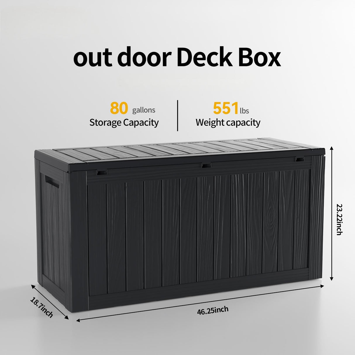 Decksplore 80 Gallon Outdoor Storage Box Waterproof Lockable Resin Deck Box Large, Patio Storage Bin for Pool Accessories Cushion Furniture, Garden Tools, UV-Resistant Outside Delivery Black Decksplore