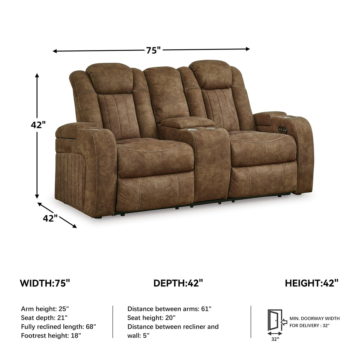 Signature Design by Ashley Wolfridge Contemporary Faux Leather Power Reclining Loveseat with Console, Cup Holders and USB Ports, Light Brown Signature Design by Ashley