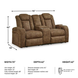 Signature Design by Ashley Wolfridge Contemporary Faux Leather Power Reclining Loveseat with Console, Cup Holders and USB Ports, Light Brown Signature Design by Ashley