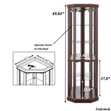 lunhung 69" H Corner Curio Cabinet with Light, Corner Glass Display Showcase with Adjustable Shelves & Glass Doors, Wooden Accent Storage Curio Storage Rack for Living Room (Dark Cherry) lunhung