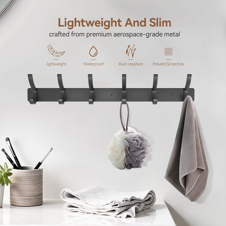 Infixtree 2 Pack Coat Rack Wall Mount, All Metal Wall Hooks for Hanging, Wall Hat Rack with 6 Dual Hooks, Black Coat Hooks for Hat Towel Purse Backpack Baseball Cap Infixtree