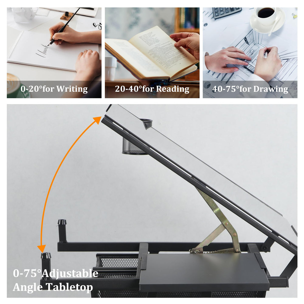 Olela Drafting Desk, Height Adjustable Drafting Table Versatile Art Craft Artists Paintings Storage Work Station with Tilting Temped Glasses Tabletop and Stool (Drawing Table - 1) Olela