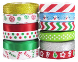 Holiday Christmas Grosgrain Ribbon Set for Gift Package Wrapping, Hair Bow Clip Accessory Making, Crafting, Decoration (60yd(12x5yd) 3/8" Grosgrain Ribbon-Xmas) Q-YO