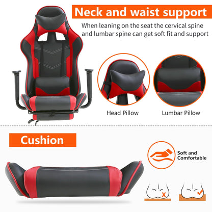 Gaming Chair, High Back PU Leather Gaming Chairs Computer Chair with Headrest & Lumbar Support, Height Adjustable Wide Seat Gamer Chair Gaming Chairs for Adults, Game Chair with Footrest & Armrest