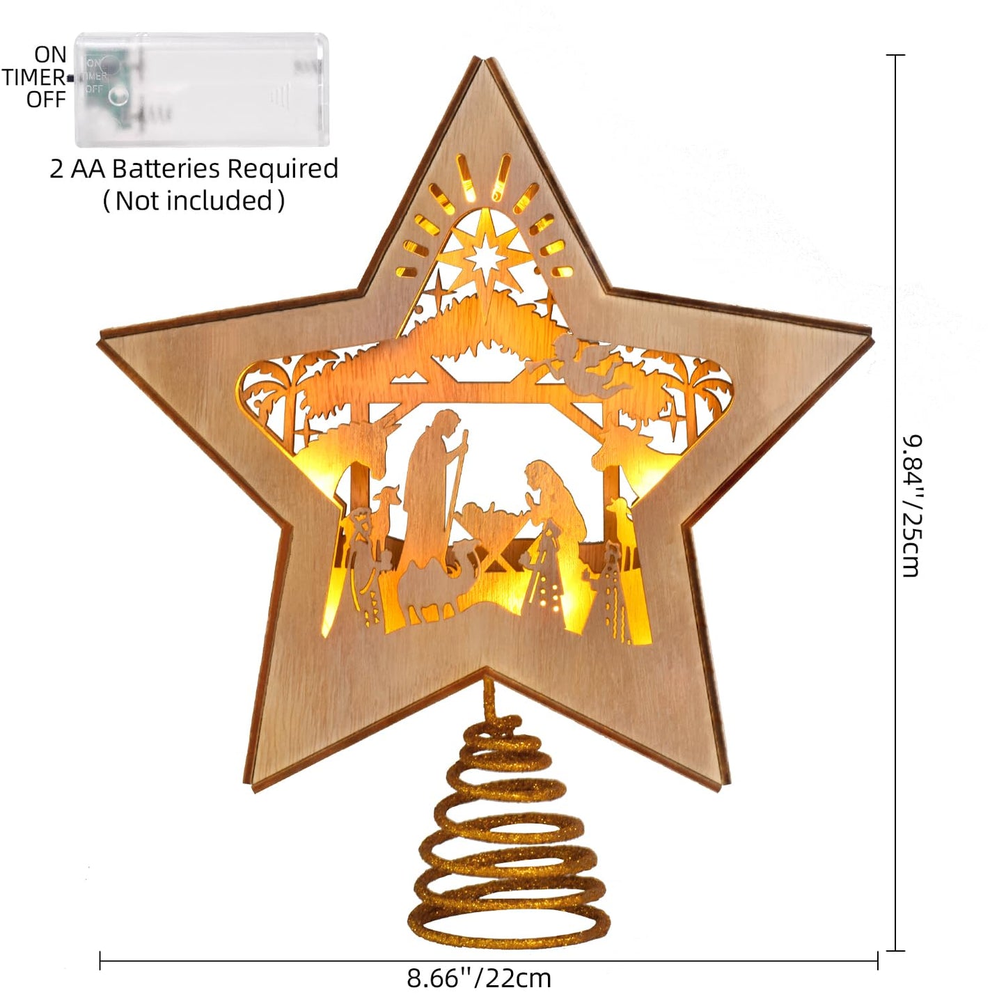 GHOSTMAGIC Nativity Christmas Tree Star Topper Lighted, 3D Wooden Nativity Scene Star for Christmas Tree, Nativity Set Christmas Tree Decorations, LED Xmas Decor Ornaments for Indoor (Nativity)