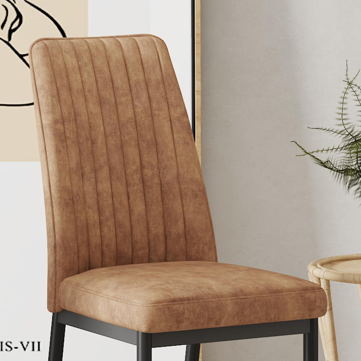 RDUEEI Brown Dining Chairs Set of 6, Comfortable Dining Room Chair, Metal Kitchen Chairs with Leathaire Fabric and High Back, Sillas para Comedor Set de 6 for Living Room (BR-6) RDUEEI