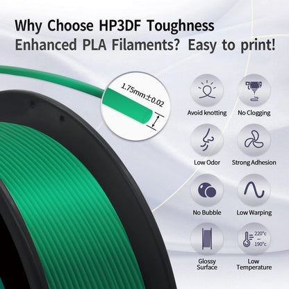 HP3DF PLA Filament, PLA Plus(PLA+), 3D Printer Filament, PLA Filament 1.75mm Dimensional Accuracy +/- 0.02mm, 1KG Spool (2.2 lbs), Fit Most FDM Printer (Silk Green PLA) - WoodArtSupply