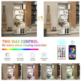 Mcltopz 5 Shelves Glass Display Cabinet with Bluetooth LED Light Strip, 2-Door Floor Standing Curio Cabinet with Universal Wheel&Lock&Mirror Back Panel, White Glass Bookshelf for Collections, Wood Top Mcltopz