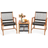Tangkula 3 Pieces Acacia Wood Outdoor Furniture Set, All-Weather Rope Woven Bistro Set with Armchairs and Coffee Table, Patio Conversation Set for Front Porch, Deck, Balcony Tangkula