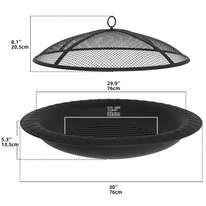 YITAHOME 30in Steel Replacement Fire Bowl with Round Spark Screen, Poker and Detachable Grate, Wood Burning Fire Pit Bowl for DIY or Existing Outdoor Patio Fire Pit - WoodArtSupply