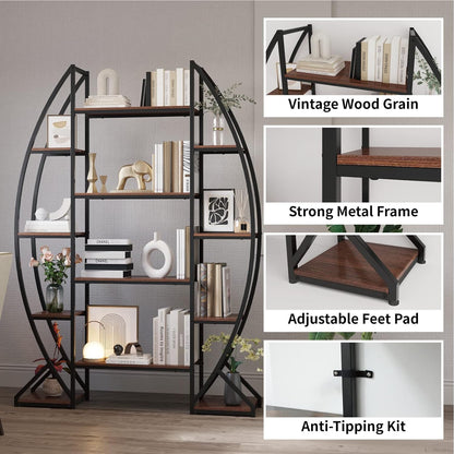 Moozerka 70" Tall Industrial 5-Tier Open Bookshelf - Rustic Brown Etagere for Modern Living Spaces - WoodArtSupply