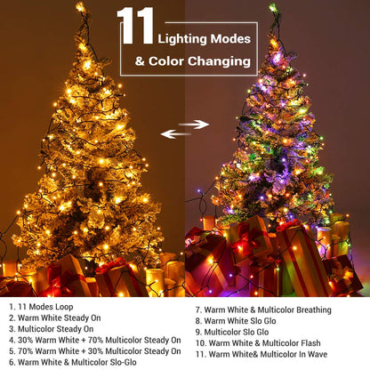 Brizled Christmas Lights, 344.16ft 1000 LED Color Changing Christmas String Lights with Remote, 11 Modes Christmas Tree Lights Warm White & Multicolor Xmas Light Green Wire for Xmas Home Wedding Party