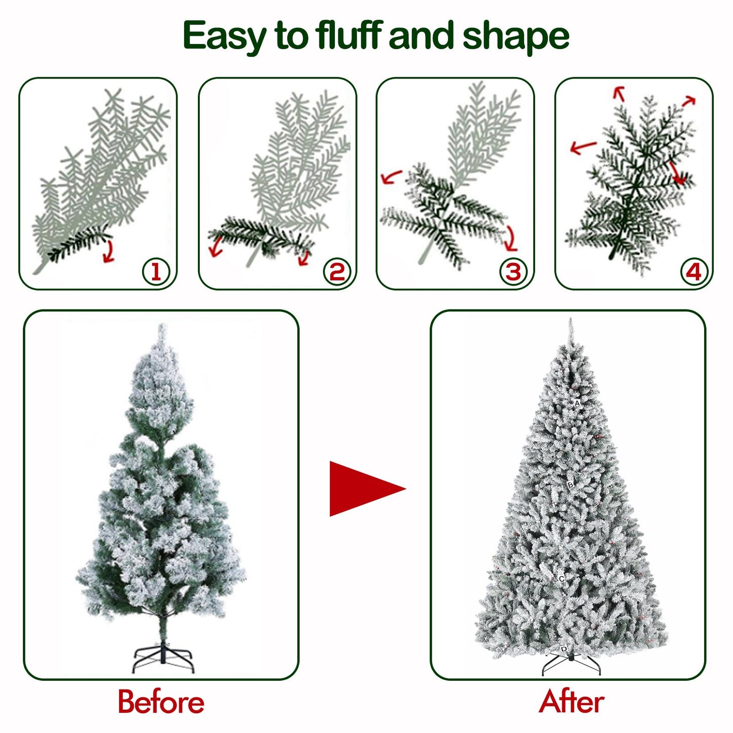 Hykolity 6.5 ft Prelit Snow Flocked Christmas Tree, Artificial Christmas Pine Tree with 250 Multicolor LED Lights, 1032 Tips, Metal Stand and Hinged Branches, 10 Colors