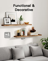 AMADA HOMEFURNISHING Floating Shelves, Paulownia Wood Wall Shelves for Bathroom/Living Room/Bedroom/Kitchen/Home Office, Natural Wood Floating Shelf for Home Storage & Organization, Set of 4, AMFS40BN AMADA HOMEFURNISHING