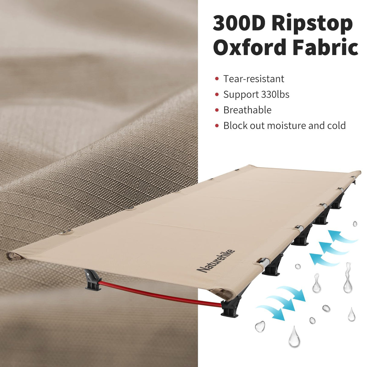 Naturehike Ultralight Camping Cot, Easy to Assemble Folding Tent Cot, Compact & Protable Camping Bed for Camping, Mountaineering, & Hiking, Supports 330lbs with Carry Bag, Kahki Naturehike