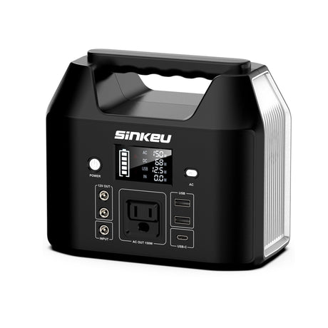 SinKeu E150 Portable Power Station 150W 122.8 Watt Hours LiFePO4 Battery Power Bank Camping Solar Generator with 110V AC Outlet(USB*2 DC*2 USB-C) Flashlight for Outdoor Home Travel Emergency(Silver) SinKeu
