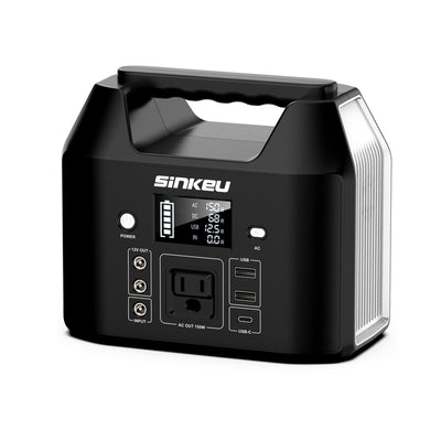 SinKeu E150 Portable Power Station 150W 122.8 Watt Hours LiFePO4 Battery Power Bank Camping Solar Generator with 110V AC Outlet(USB*2 DC*2 USB-C) Flashlight for Outdoor Home Travel Emergency(Silver)
