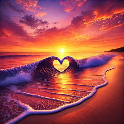 NWQZBYHT Beach Sunset 5D Diamond Painting Kits for Adults,Heart Diamond Art Kits for Adults,Round Full Drill Gem Art Kits for Beginner,DIY Diamond Dots Picture Crafts Home Wall Decor 13.78x13.78 Inch