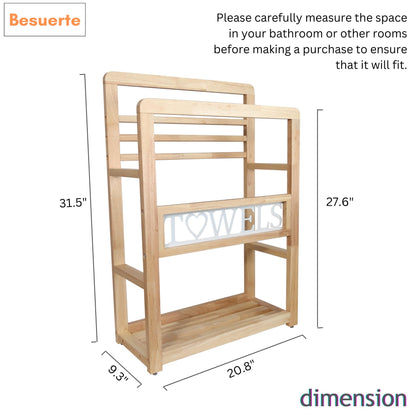Free Standing Towel Racks for Bathroom - Besuerte 2 Tier Bath Towel Rack, Blanket Rack Stand for Living Room, Bedroom, Towel Drying Rack for Bathroom, 31.5" H Blanket Holder with White Towels - WoodArtSupply