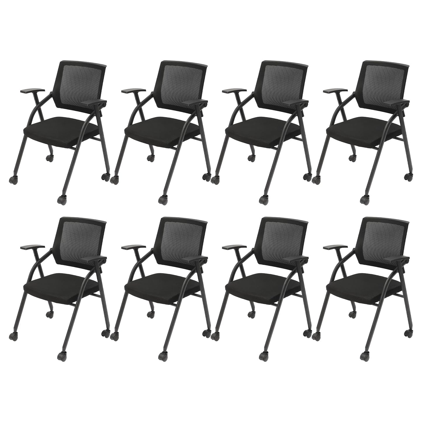 Goudergo 8 Pcs Conference Room Chairs with Wheels and Paddle, Ergonomic Mesh Back and Arms,Folding Chairs for Meeting and Home Office Desk (8 Pcs)