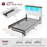 ROCHECASA Twin Bed Frame with Bookshelf, Bookcase High Headboard with Charging Station and LED Light, Farmhouse Bed with Storage Drawers, No Box Spring Needed, Noise Free, Easy Assembly, Antique White ROCHECASA