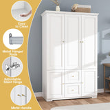 LABROSKIA Armoire Wardrobe Closet with 3 Drawers: 74" White Wardrobe Closet with 3 Doors, Large Wardrobes Closets for Hanging Clothes, Bedroom Armoires and Wardrobes LABROSKIA