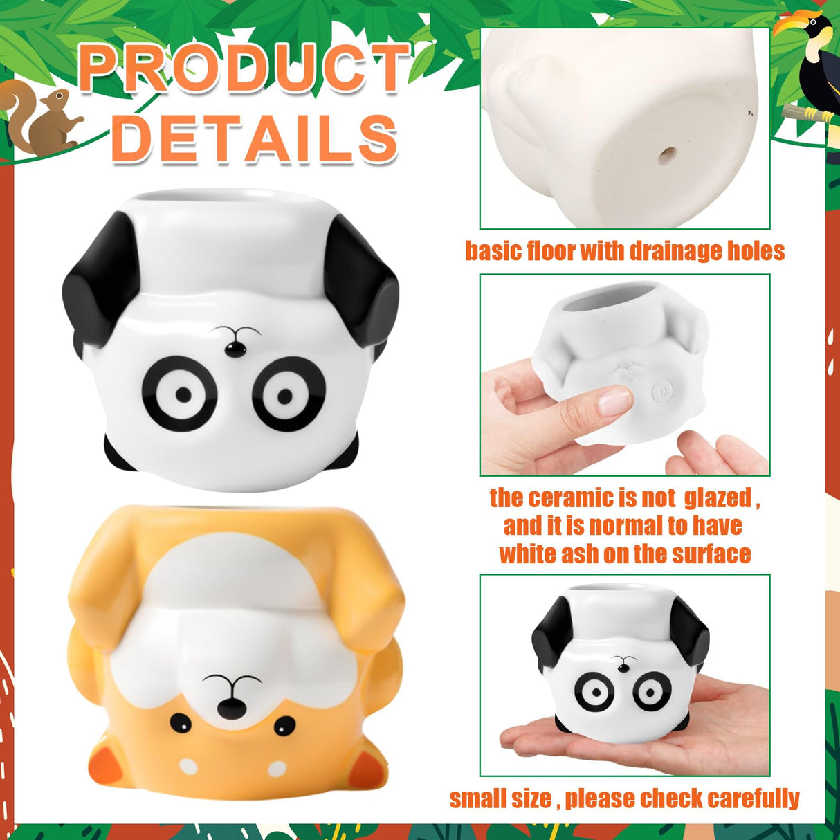 Chuangdi 6 Sets DIY Ceramic Succulent Pots Animal Ceramics to Paint Small Paint Your Own Ceramic Pots DIY Unpainted Planters with Drainage Hole Color Paints Paintbrushes Palettes for Craft Activity Chuangdi