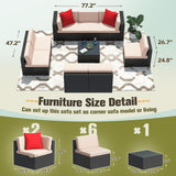 Greesum Patio Furniture Sets 9-Pieces Outdoor PE Rattan Sectional Sofa with Thickened Cushions and Glass Coffee Table,Beige Greesum