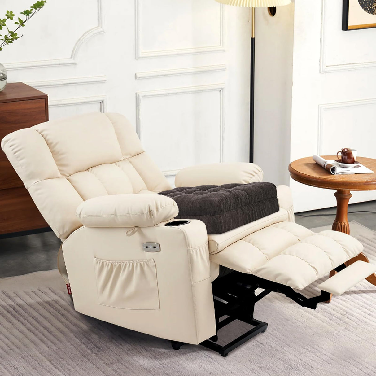 HAVARGO Recliner Cushions for Elderly, 20x20x4 Inch Thick Chair Cushion for Shorter Users Patent Design Soft Tufted Dual Layer Booster Seat Cushions for Seniors Recliner Risers Taupe 1P HAVARGO