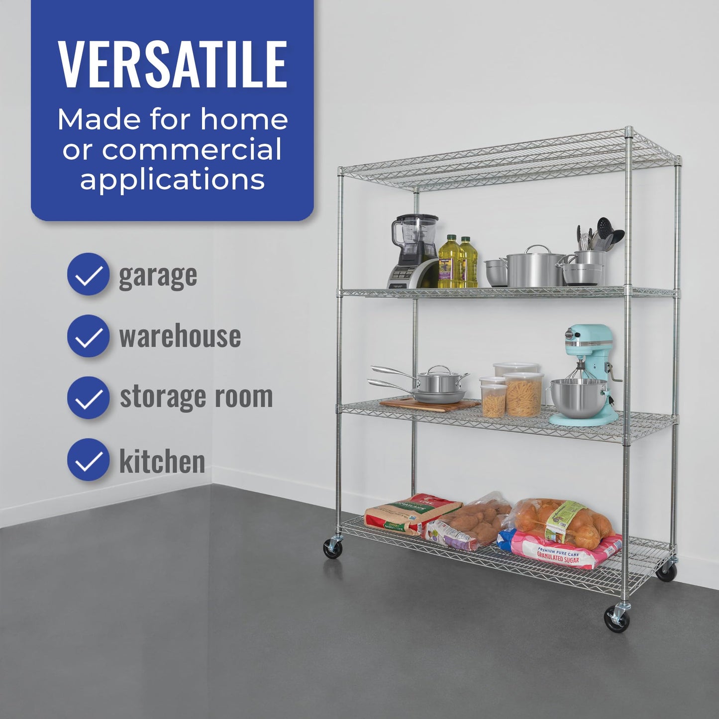 Heavy-Duty Steel Wire Storage Shelves on Wheels - Adjustable Height, NSF Certified by SafeRacks - WoodArtSupply