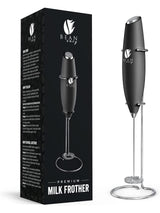 Bean Envy Milk Frother Handheld for Coffee - Electric Hand Blender, Mini Drink Mixer Whisk & Coffee Foamer Wand with Stand for Lattes, Cappuccino, Matcha and Hot Chocolate - Kitchen Gifts - Black Bean Envy