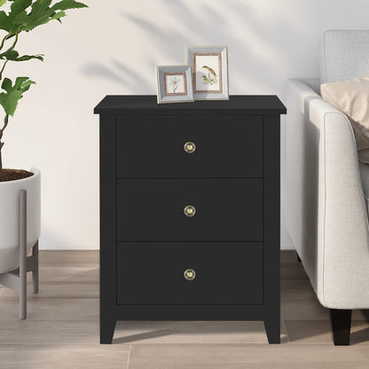 Vikiullf Black Nightstands with Drawer - Set of 2 Modern Bedroom Night Stands, Tall Wood Bedside Tables with 1 Storage Drawer and Open Shelf, 23.8”H, 3-Drawer