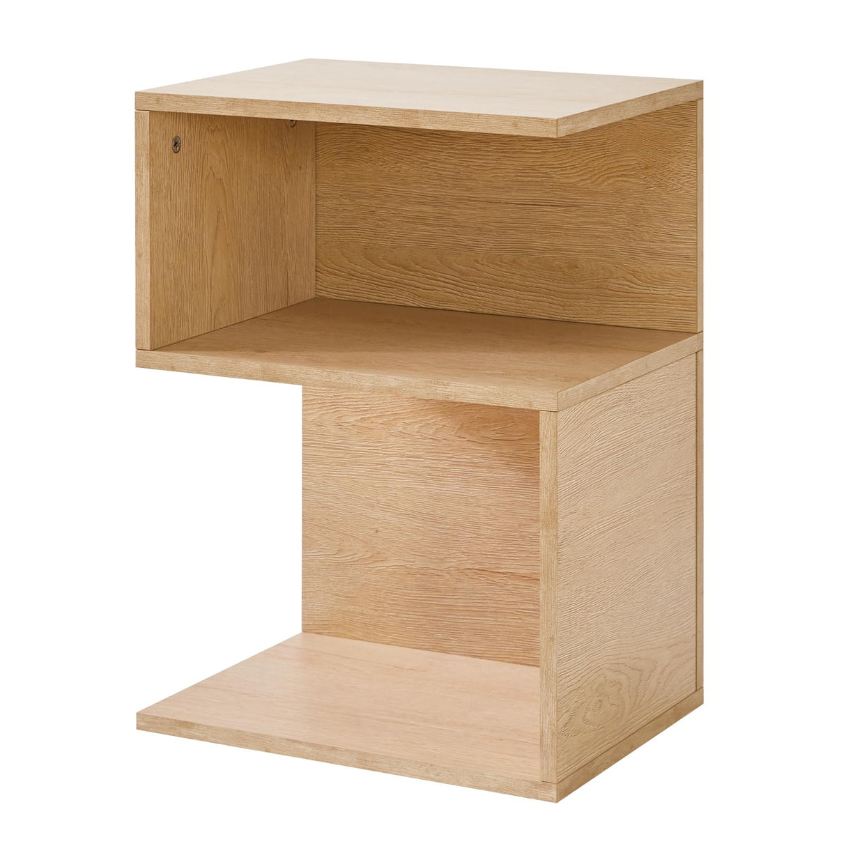 IBUYKE S-Shaped Nightstand, 3-Tier Wood Nightstand with Open Storage, Minimalist End Table for Small Spaces, Easy Assembly, Bedside Table for Bedroom, Natural UWST004R IBUYKE