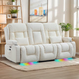 SENIFIS Loveseat Recliner Sofa, Leather Sofa with Massage & Heating, Home Theater Seating Power Reclining Loveseat with Outlet/LED Light/Cup Holders/Lumbar Pillows (Beige, 3 Seat) SENIFIS