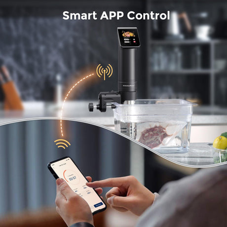 KitchenBoss WIFI Sous Vide Cooker: Ultra-Quiet Sous-vide Cooking Machine 1100 Watts Stainless Steel Immersion Circulator for Kitchen with TFT Preset Recipes, Black KitchenBoss