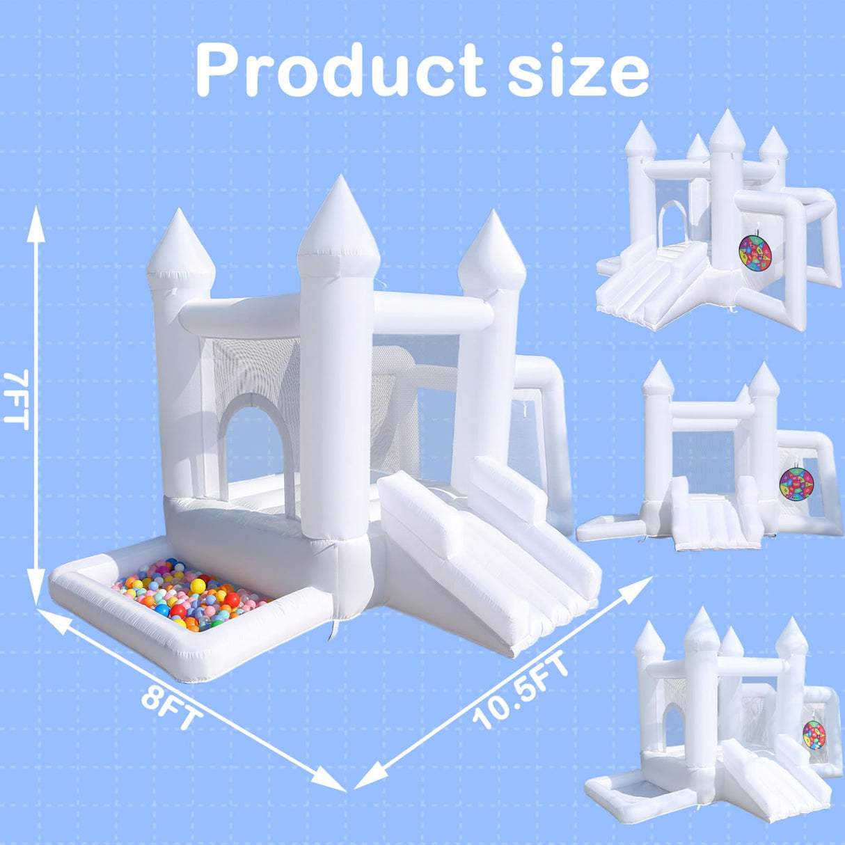 White Bounce House with Blower,Family Backyard Bouncy Castle,Suitable for Yard,Events,Kids Bounce House,Children's Gifts(8ftL×11ftW×7ftH) TOBEBEGO