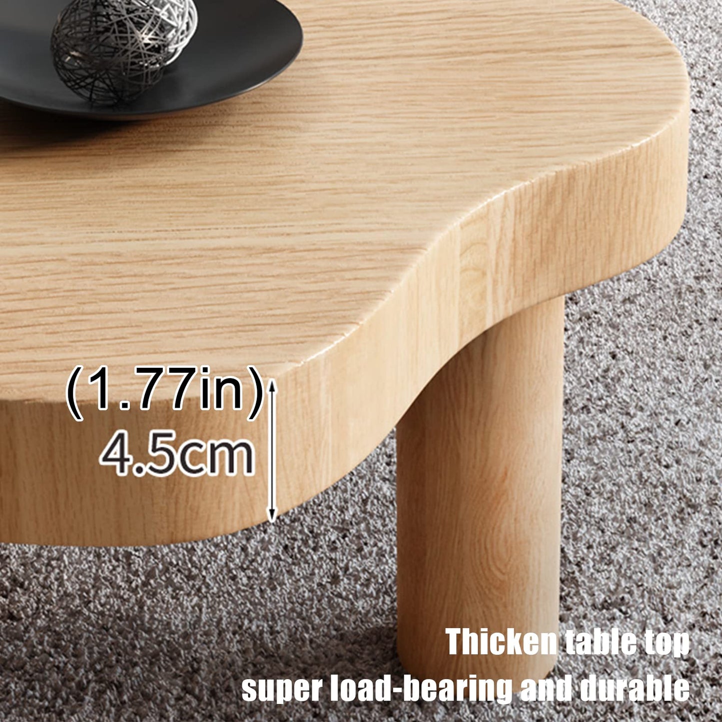 Cloud Shape Irregular Wood Coffee Table, Indoor Round Corner Thicken End Table, Cute Cartoon Accent Coffee Cocktail Center Table for Living Room Furniture(27.5" Lx18 Wx16 H, Natural)