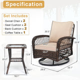 VINGLI 3 Pieces Outdoor Swivel Chairs Set of 2 and Side Table, Wicker Outdoor Rocking Chairs Patio Swivel Rocker Chairs Set for Porch Deck Backyard VINGLI