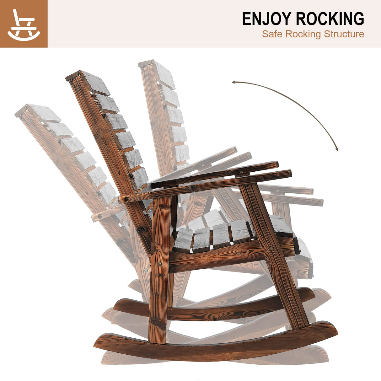 FURNDOOR Outdoor Wood Rocking Chair, Porch Rocking Chair Wooden Rustic High Back Rocker for Indoor, Backyard, Patio, Natural FURNDOOR