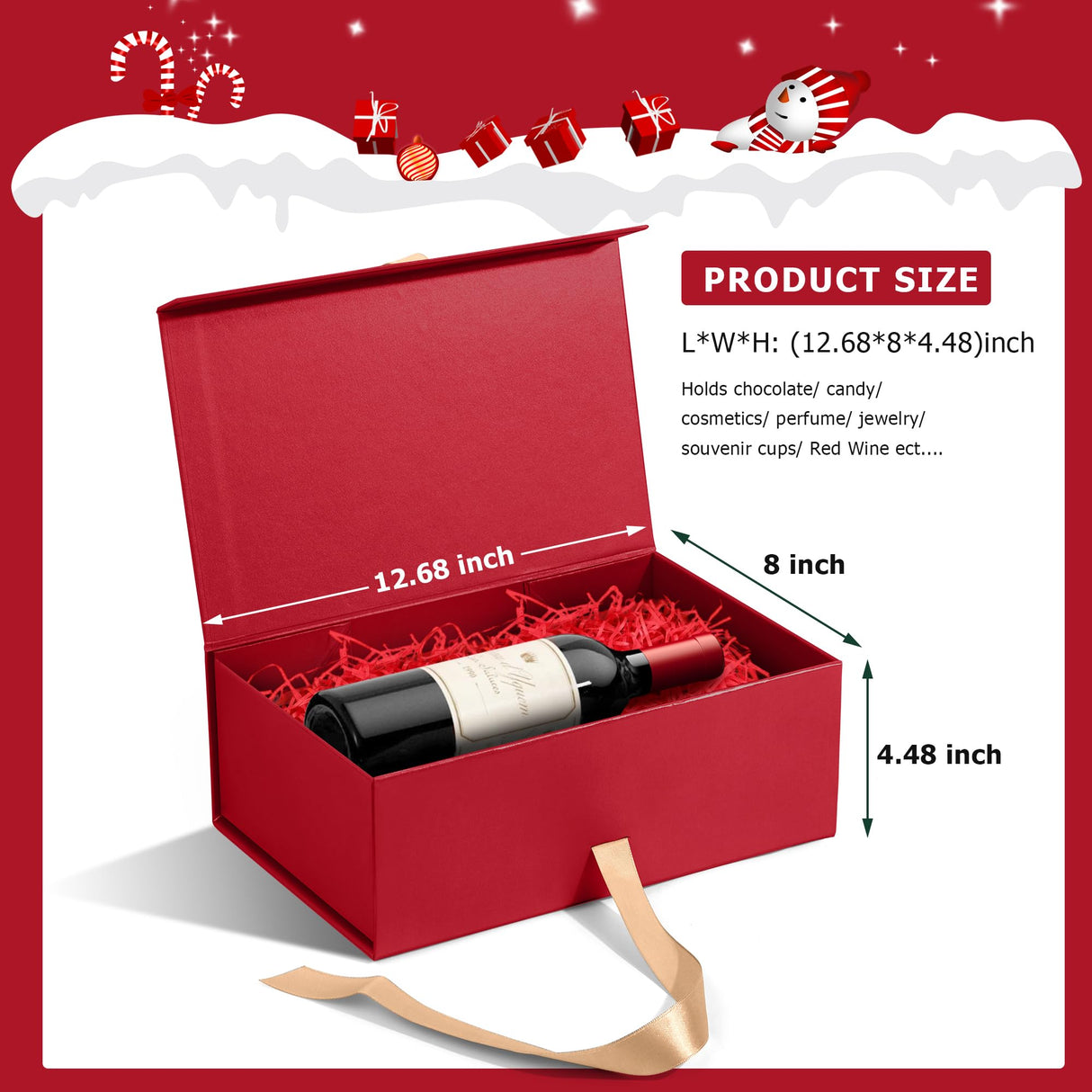 Giflsaidsprest Christmas Gift Box with Lid,Gift Boxes for Presents with Ribbon and Magnetic Closure-12.6"x8"x4.4" (Red) Giflsaidsprest