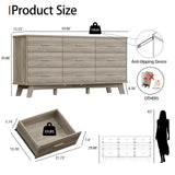 Dresser for Bedroom, 9 Drawer Wide Modern Chest of Drawers with X-Shaped Sturdy Base, Wood Double Dresser Closet Clothes Storage Organizer, Wooden TV Stand for Living Room, Hallway, Grey Xixini